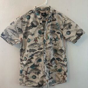 O'Neill Cream and Blue Graphic Button Down Shirt